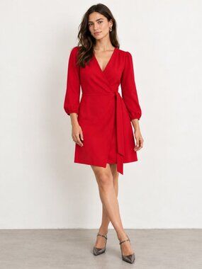 J.Crew Womens Red Wrap Dress V-Neck Holiday Party Dress Christmas Festive Size 2